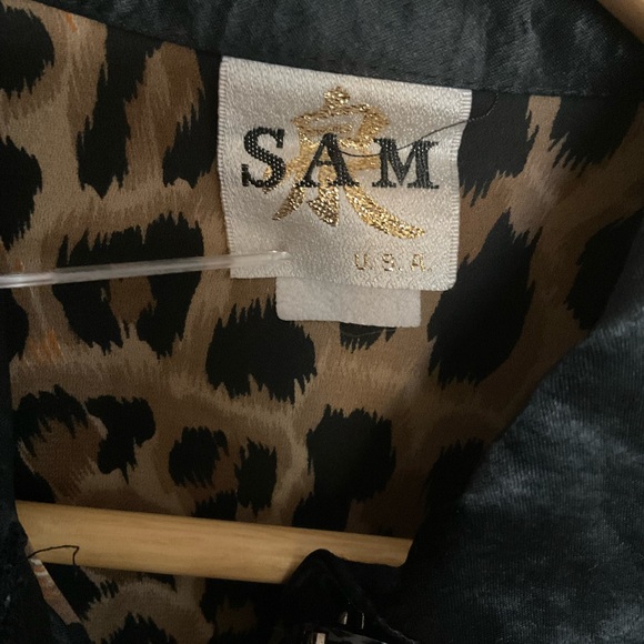 Vintage Sam Satin and Leopard Chiffon Longline Button Down Blouse - Picture 3 of 7